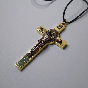 Saint Benedict Crucifix Metal Pendant Necklace 30 Inches